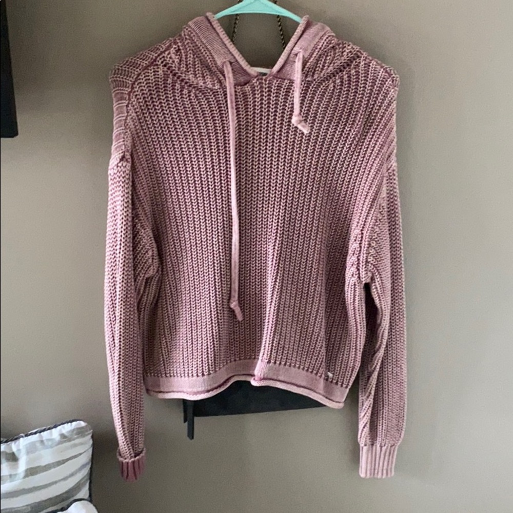 Pink knitted hoodie sweater